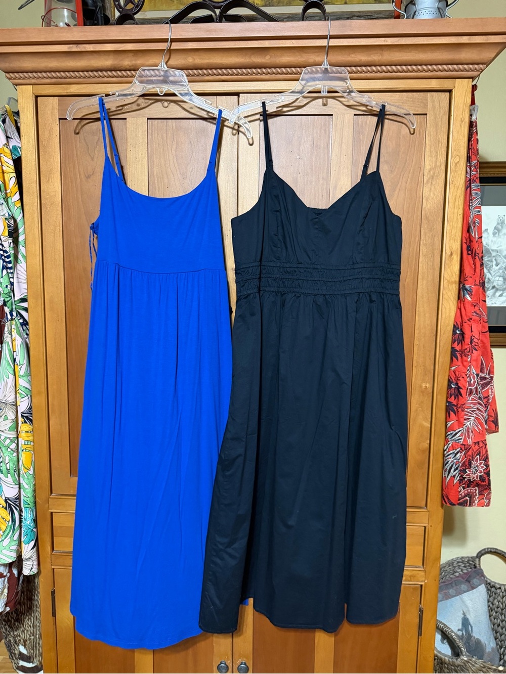 Old Navy Blue and Black Spaghetti Strap Midi Dresses